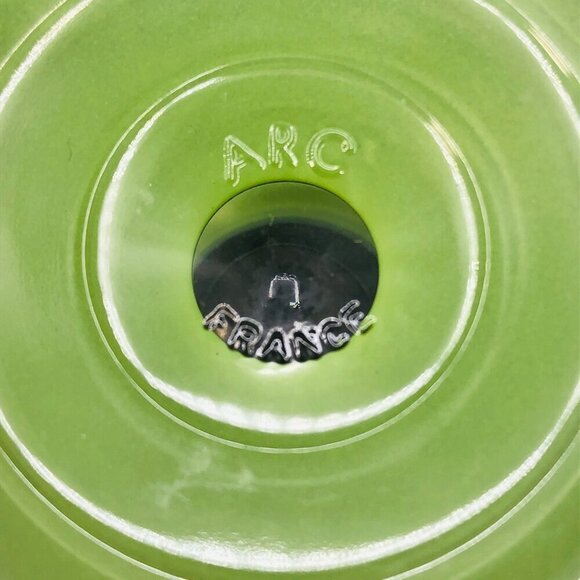 Art Deco Sherbet Custard Dessert Cup PAIR Vintage ARC FRANCE Citrus Green Glass - Picture 8 of 11